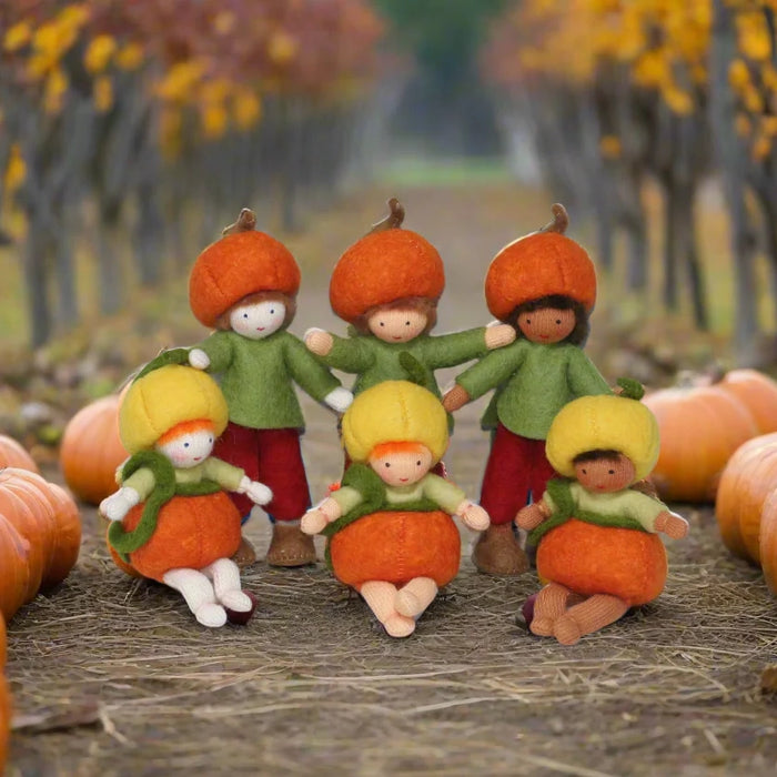 Pumpkin Siblings - Child & Baby Miniature Bendable Waldorf Dolls - Ambrosius