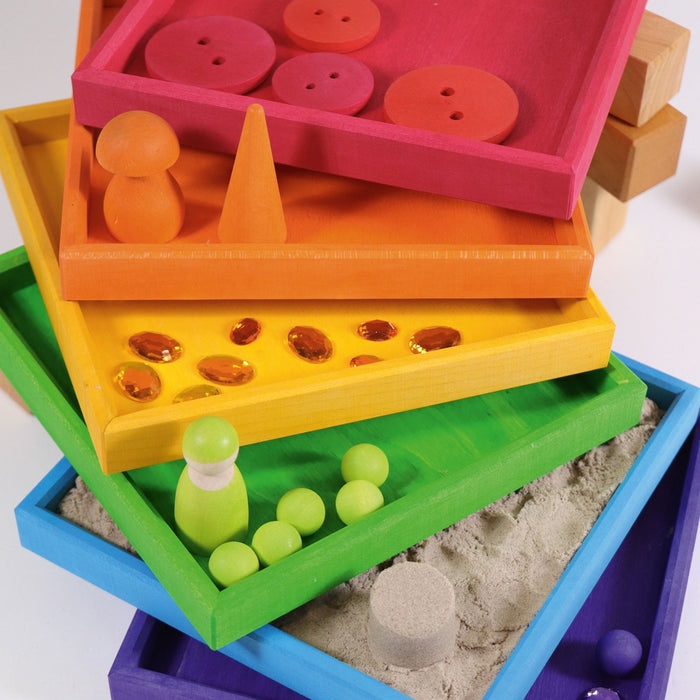 Rainbow Frames Wooden Sorting Plates- Grimm's Wooden Toys