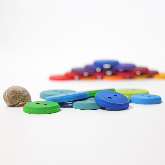 Rainbow Large Wooden Buttons - Loose Parts and Lacing Game - Grimm's
