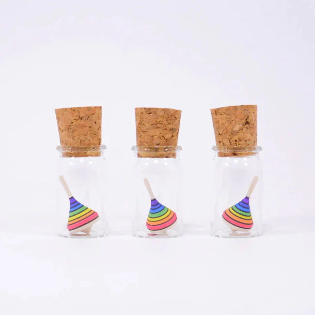 Rainbow Mini Wood Spinning Top in a Glass Jar - Mader