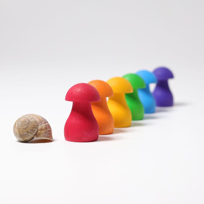 Rainbow Mushrooms - Wooden loose parts sorting game - Grimm's