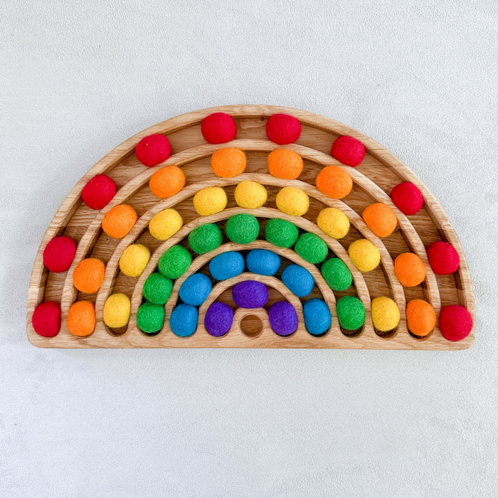 Wooden Rainbow Sorting Board with Wool Felt Balls — Oak & Ever
