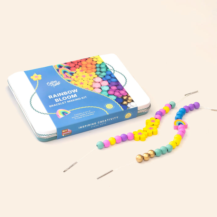 Rainbow & Flowers - Bracelet Making Kit - Wooden Beads - Kids Beading Craft Kit