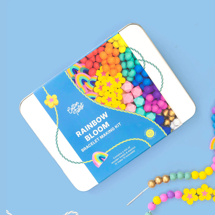Rainbow & Flowers - Bracelet Making Kit - Wooden Beads - Kids Beading Craft Kit
