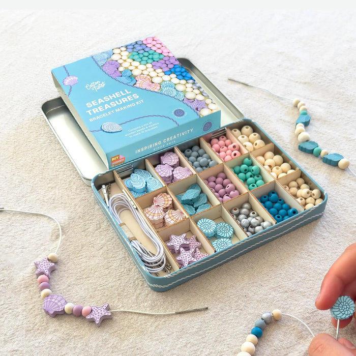 Seashell & Treasures - Bracelet Making Kit - Wooden Beads - Kids Beading Craft Kit