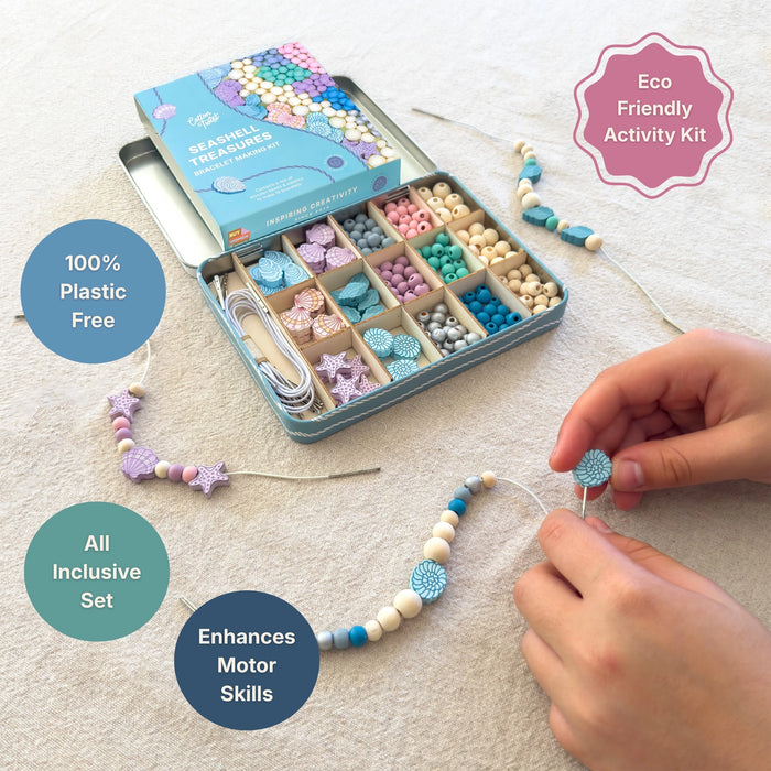 Seashell & Treasures - Bracelet Making Kit - Wooden Beads - Kids Beading Craft Kit