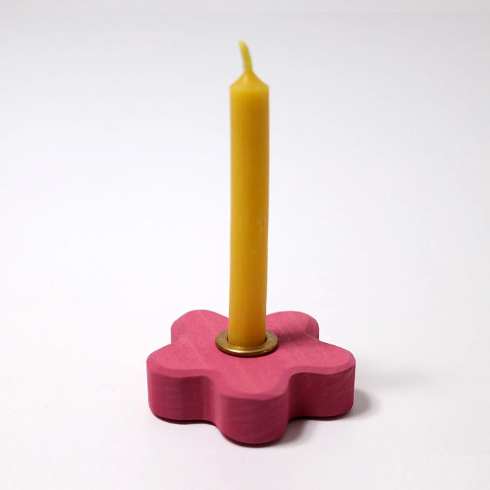 Small Flower Candle Holder (with Brass Base and Beeswax candle) - Grimm's Wooden Toys