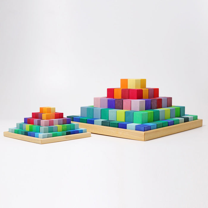Small Stepped Pyramid (9 Inch Base) - 100 Colored Wooden Blocks  - Grimm's Wooden Toys