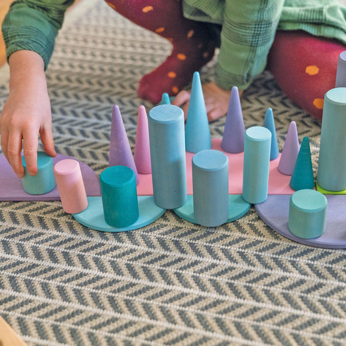 Small Wooden Building Rollers and Sorting Board- Pastel - Grimm's Wooden Toys