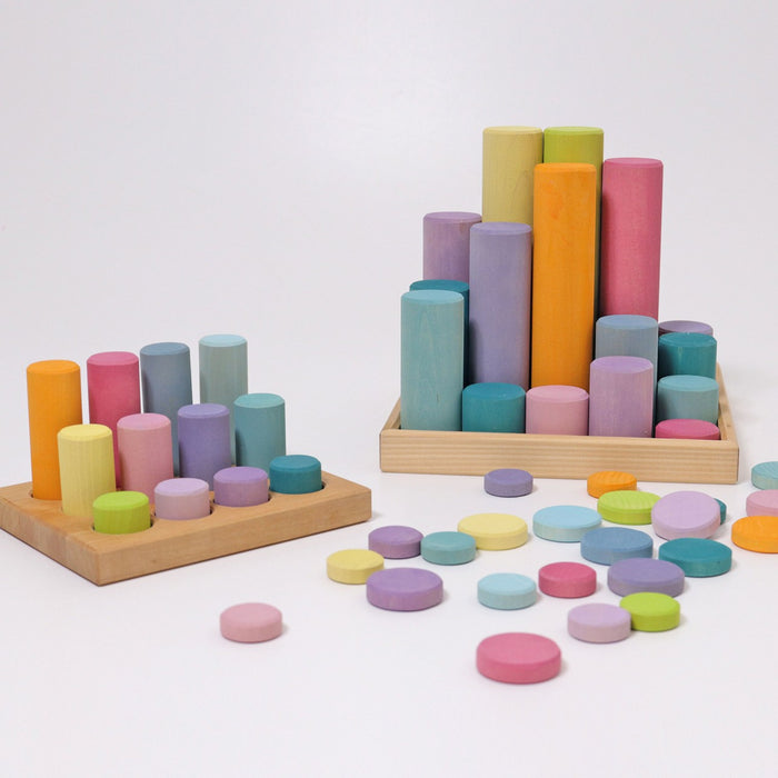 Small Wooden Building Rollers and Sorting Board- Pastel - Grimm's Wooden Toys