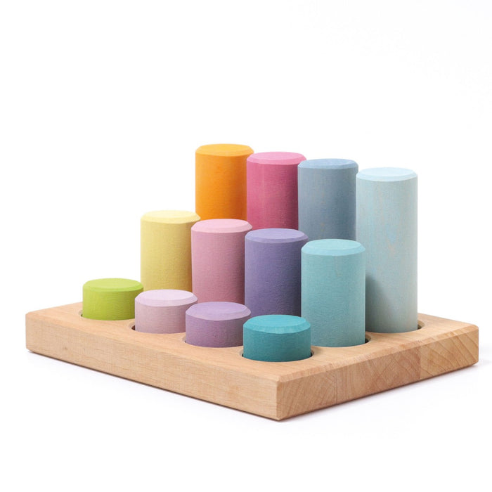 Small Wooden Building Rollers and Sorting Board- Pastel - Grimm's Wooden Toys