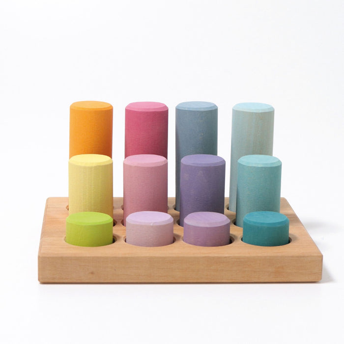 Small Wooden Building Rollers and Sorting Board- Pastel - Grimm's Wooden Toys