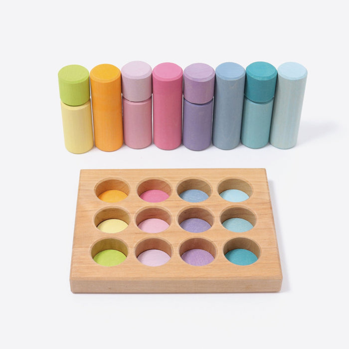 Small Wooden Building Rollers and Sorting Board- Pastel - Grimm's Wooden Toys