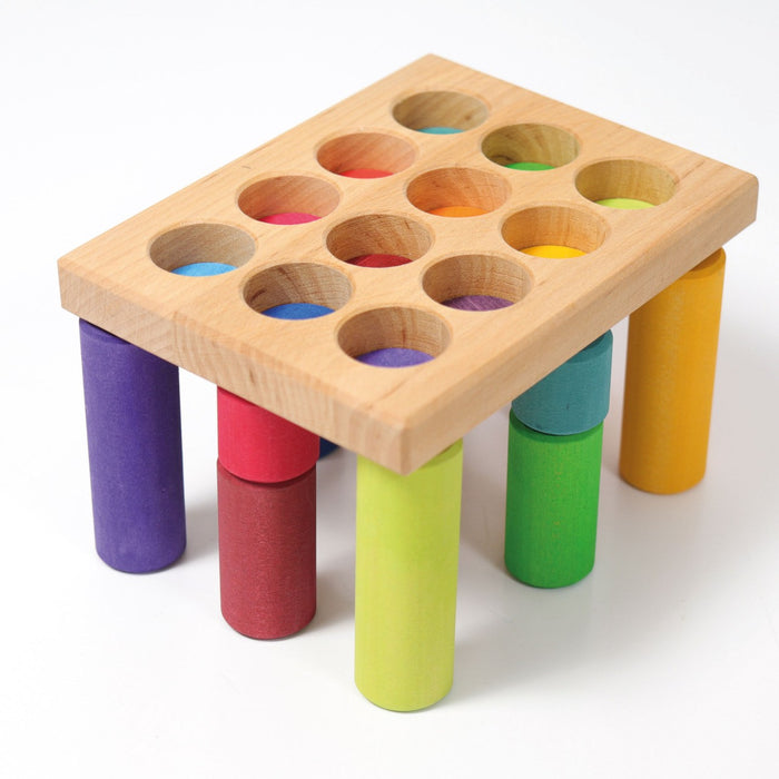 Small Wooden Building Rollers and Sorting Board- Rainbow - Grimm's Wooden Toys