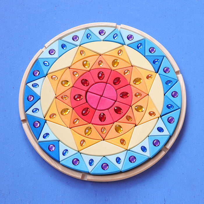Sparkling Mandala Sun Wooden Blocks - Creative Puzzle - Grimm's Wooden Toys