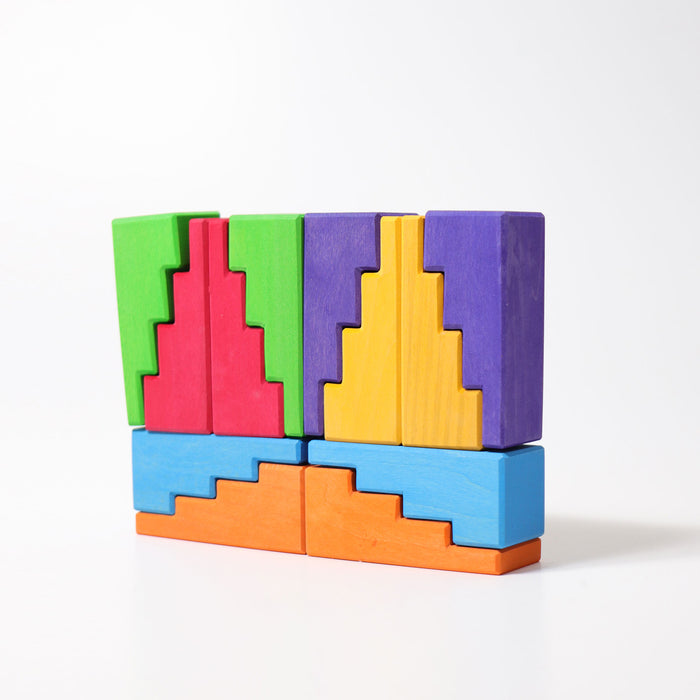 Stepped Roofs Building Set - Rainbow - Grimm's Wooden Toys