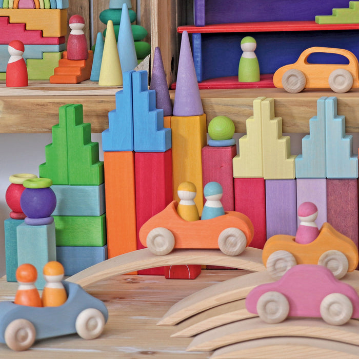 Stepped Roofs Building Set - Rainbow - Grimm's Wooden Toys