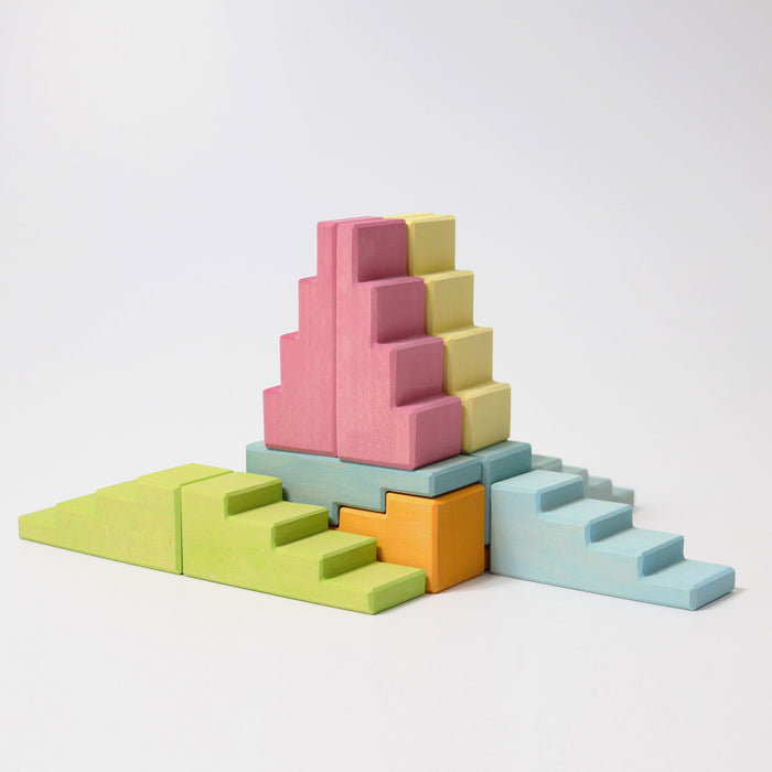Stepped Roofs Building Set - Pastel - Grimm's Wooden Toys