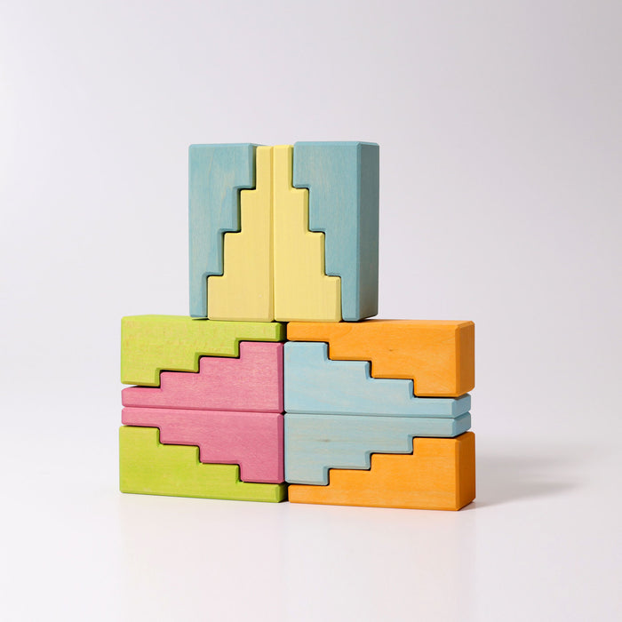 Stepped Roofs Building Set - Pastel - Grimm's Wooden Toys