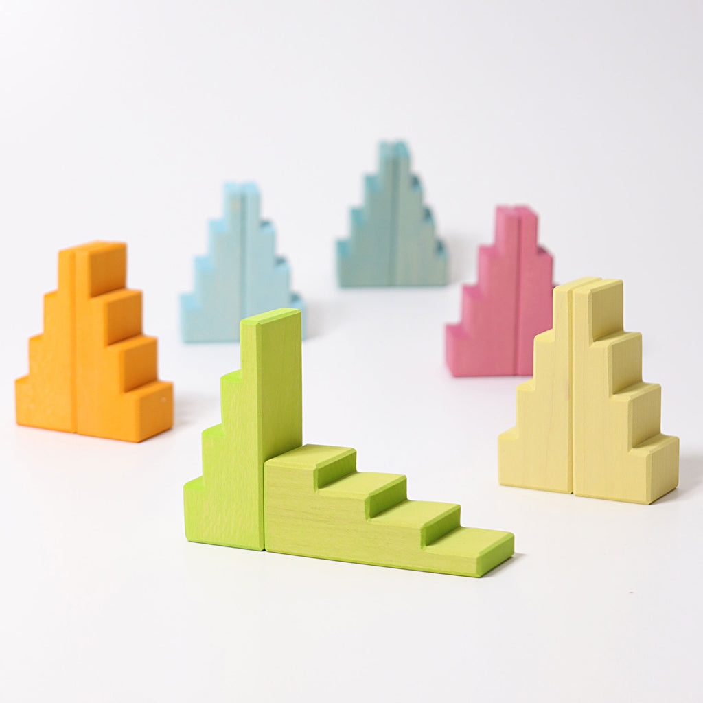Stepped Roofs Building Set - Pastel - Grimm's Wooden Toys — Oak & Ever