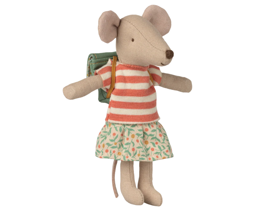 Tricycle Mouse Big Sister w/ Magnetic hands - Green Floral Skirt - Maileg Mice