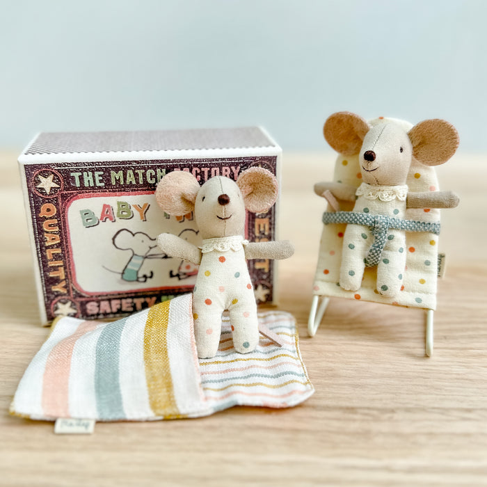 Twin Baby Mice Play Set – Twin Mice in a Box with Bouncer chair - Maileg