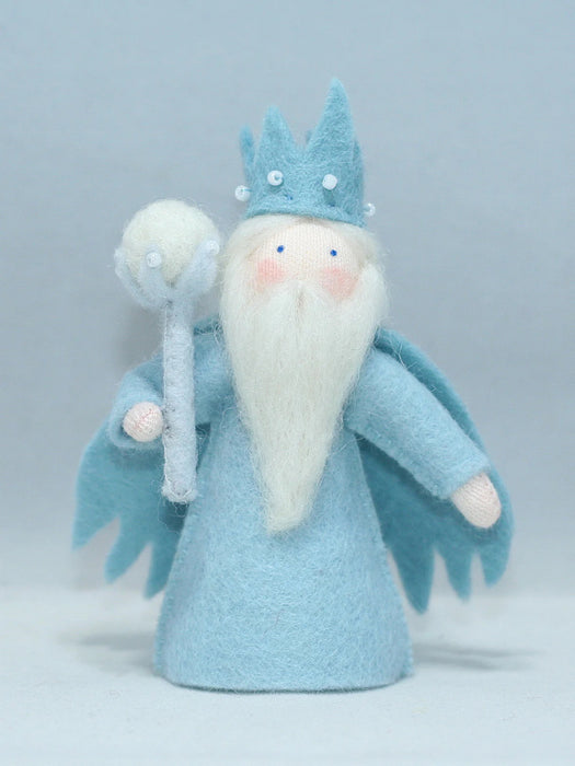 Winter king with white hair and white beard holding a sceptre- Fair skin