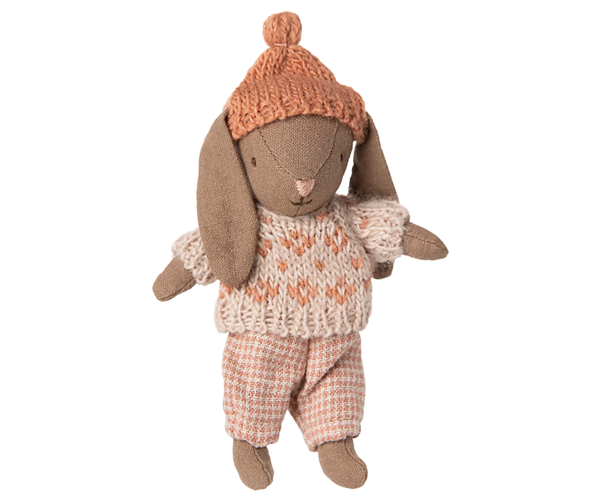 Winter Micro Brown Bunny in a sweater - Rose - Maileg