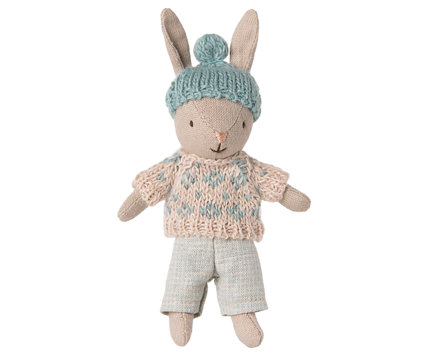 Winter Micro Sand Rabbit in a sweater - Mint - Maileg