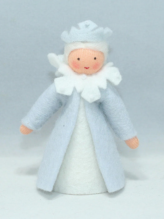 Winter Queen with white hair in a bun and beaded snowflake crown Light skin
