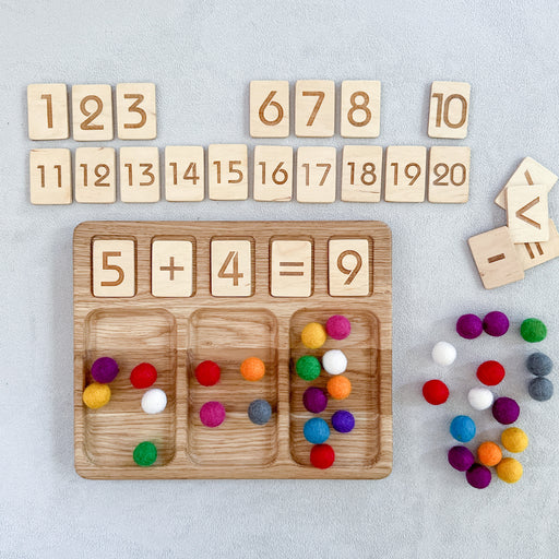 Wooden Number Set Handmade Walnut Wood Numerals & Math Equation