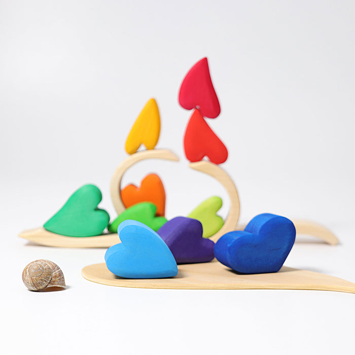 Wooden Heart Blocks - Rainbow Hearts  - Grimm's Wooden Toys