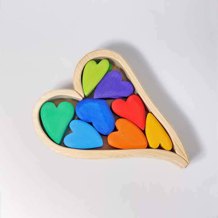 Wooden Heart Blocks - Rainbow Hearts  - Grimm's Wooden Toys