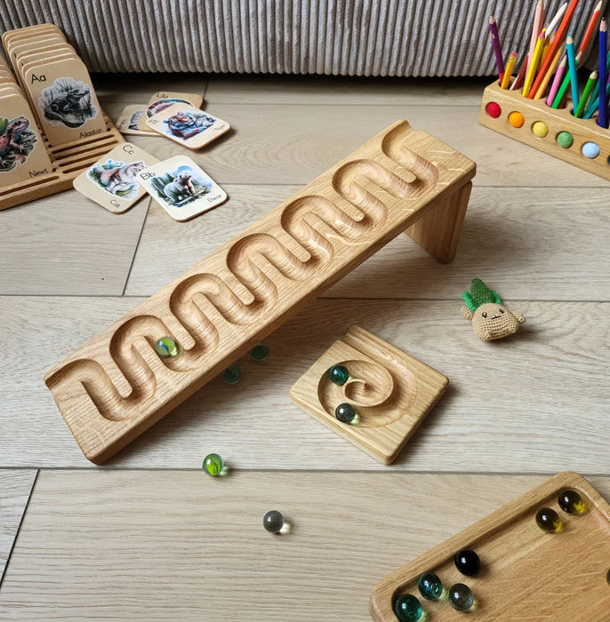 Wooden Marble Track Board -Style 1 - River "U" Shape - Includes extra catchers and marbles