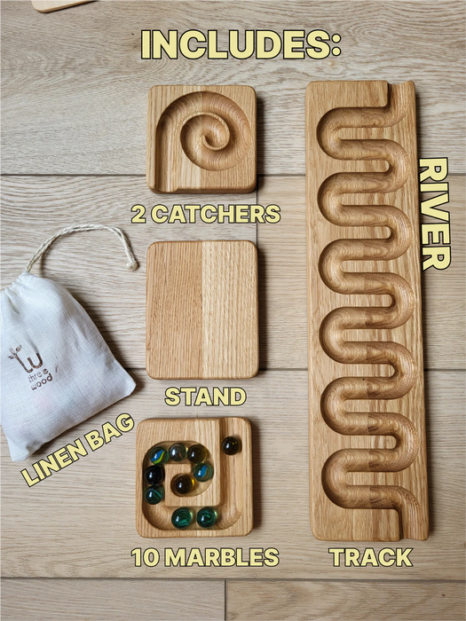 Wooden Marble Track Set  - All 4 Styles - 4 Tracks, Catchers, and Marbles