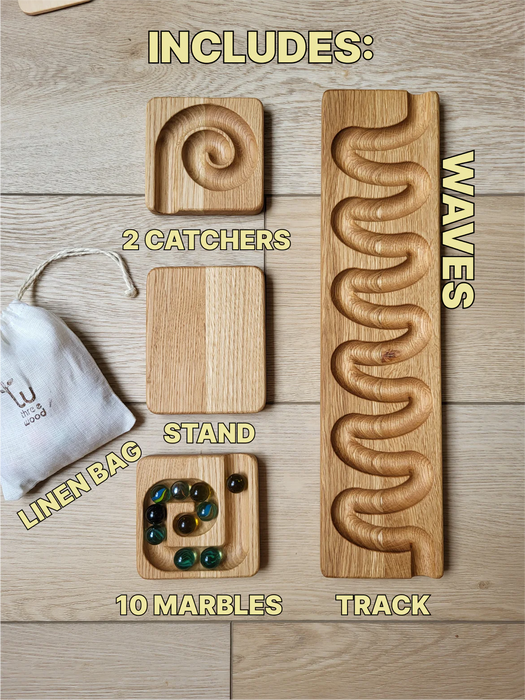 Wooden Marble Track Board -Style 2 - Waves - Base & Track