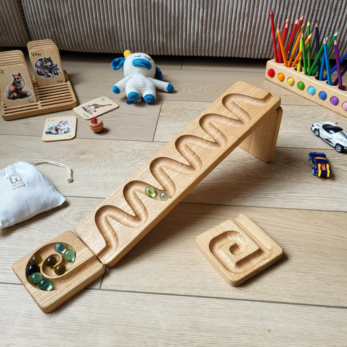 Wooden Marble Track Board -Style 2 - Waves - Base & Track — Oak & Ever