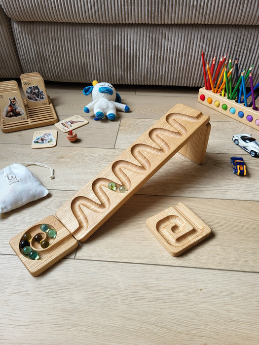 Wooden Marble Track Set  - All 4 Styles - 4 Tracks, Catchers, and Marbles