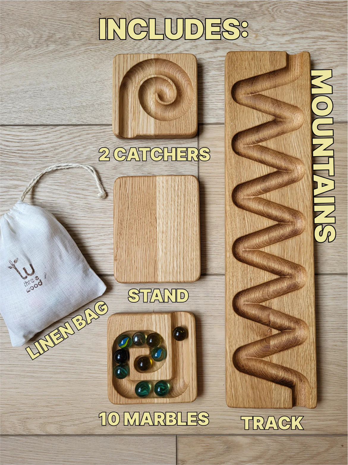 Wooden Marble Track Board -Style 3 - Mountains - Base & Track — Oak & Ever
