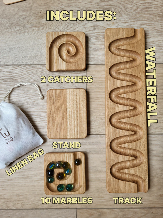 Wooden Marble Track Board -Style 4 - Waterfall - Base & Track