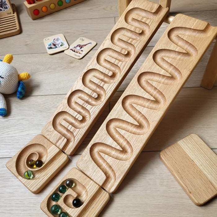 Wooden Marble Track Set  - All 4 Styles - 4 Tracks, Catchers, and Marbles