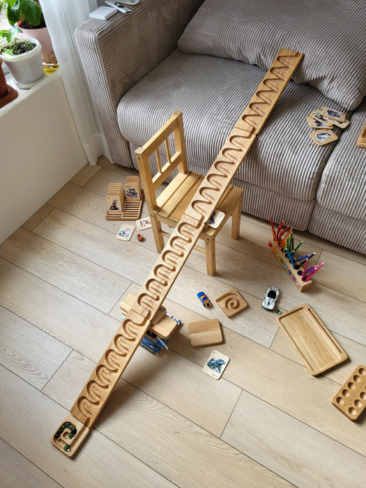 Wooden Marble Track Set  - All 4 Styles - 4 Tracks, Catchers, and Marbles