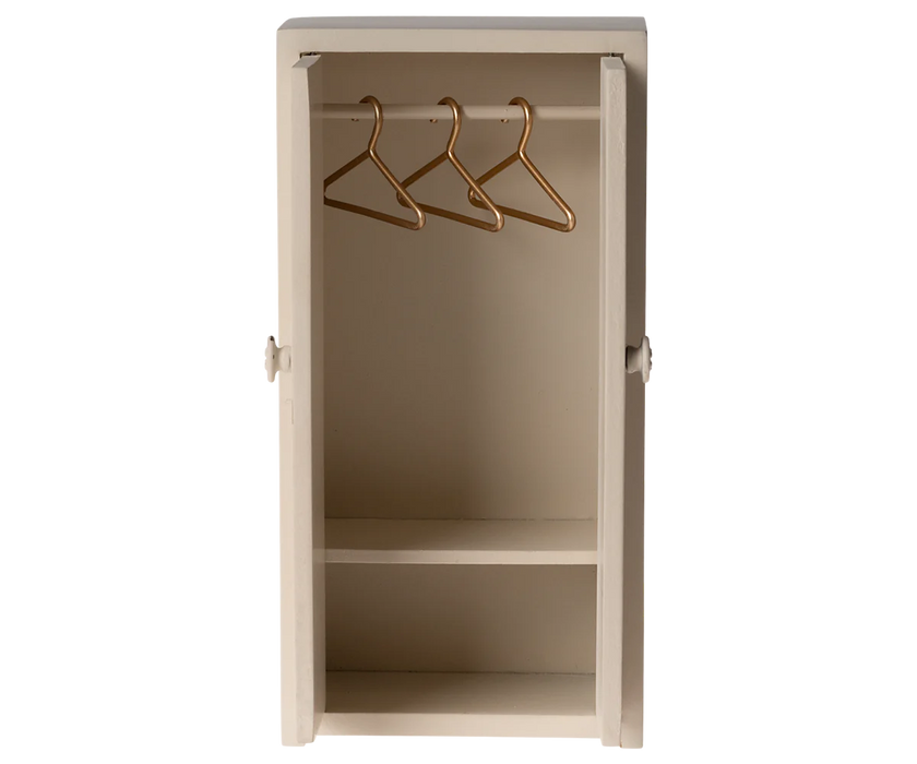 Wooden Mouse Closet with Hangers for Clothes - Cream - Maileg