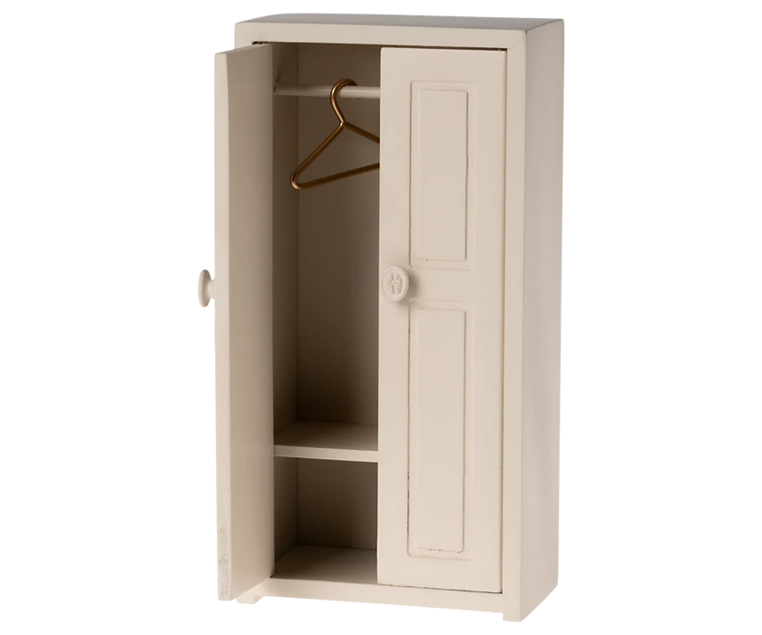 Wooden Mouse Closet with Hangers for Clothes - Cream - Maileg