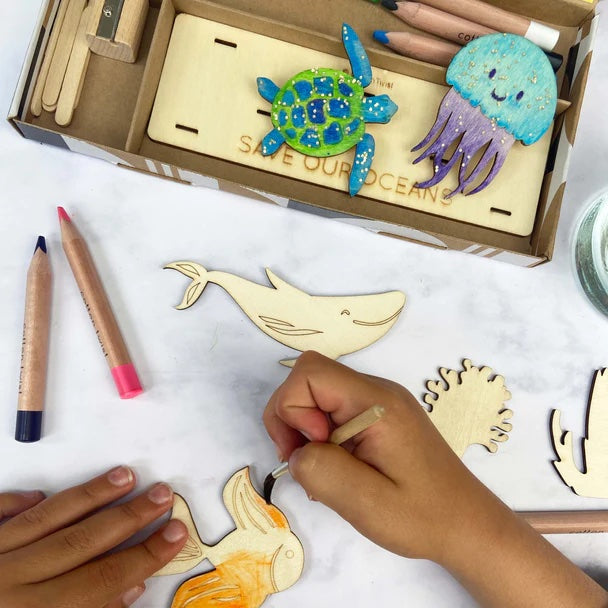 Wooden Ocean and Sea Life - Create Your Own Scene - Craft Kit