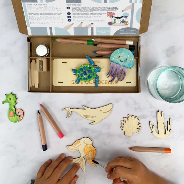 Wooden Ocean and Sea Life - Create Your Own Scene - Craft Kit