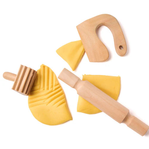 Wooden Play Dough Tools Set - 3 Pack – Montessori Sensory Play Tools for Kids