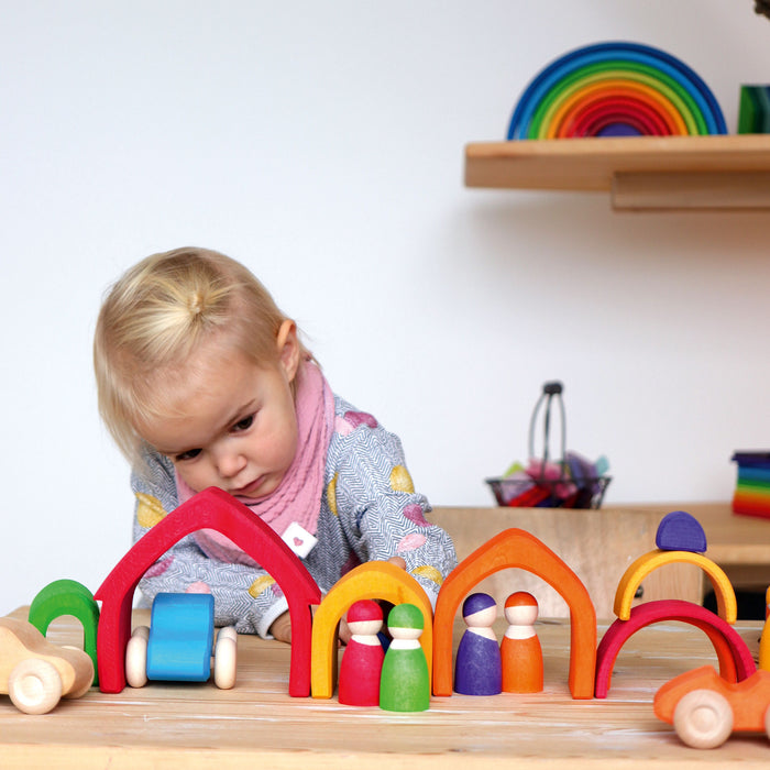 Wooden Rainbow Nesting House - Grimm's Wooden Toys