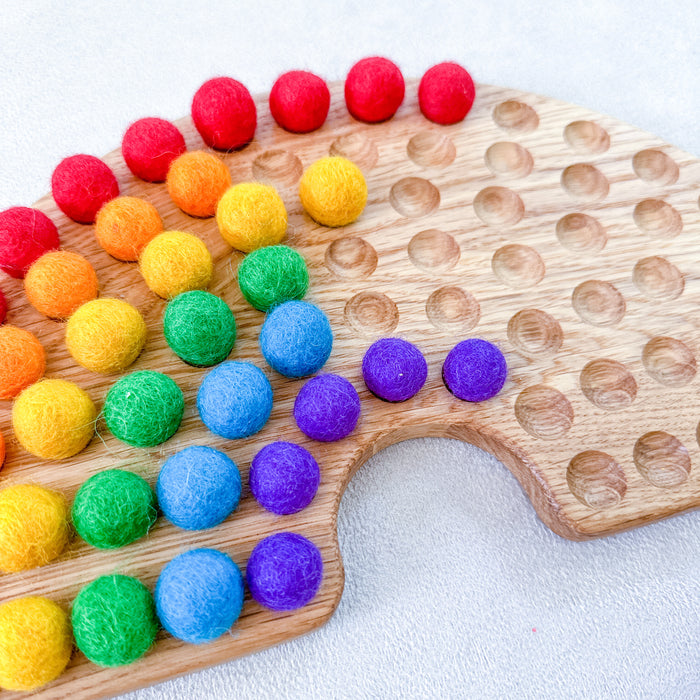Wooden Rainbow Sorting Board with Wool Felt Balls