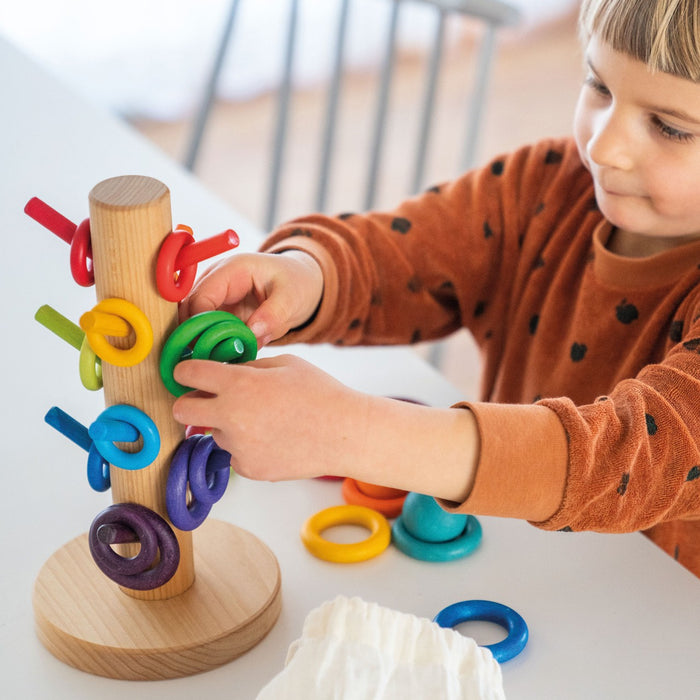 Wooden Sorting Helper Tower For Rings - Rainbow - Grimm's